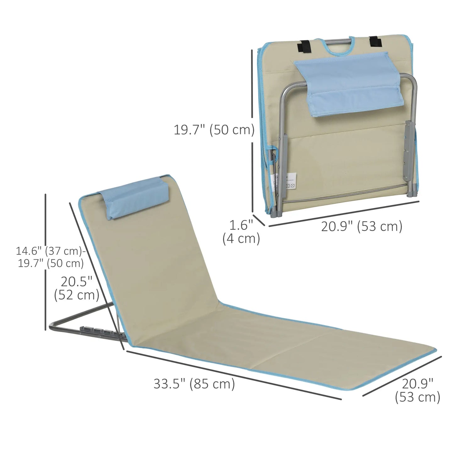 Set of 2 Beach Lounge Chairs, Folding Mat, Adjustable Back, Steel Frame, Beige Beach Accessories at Gallery Canada