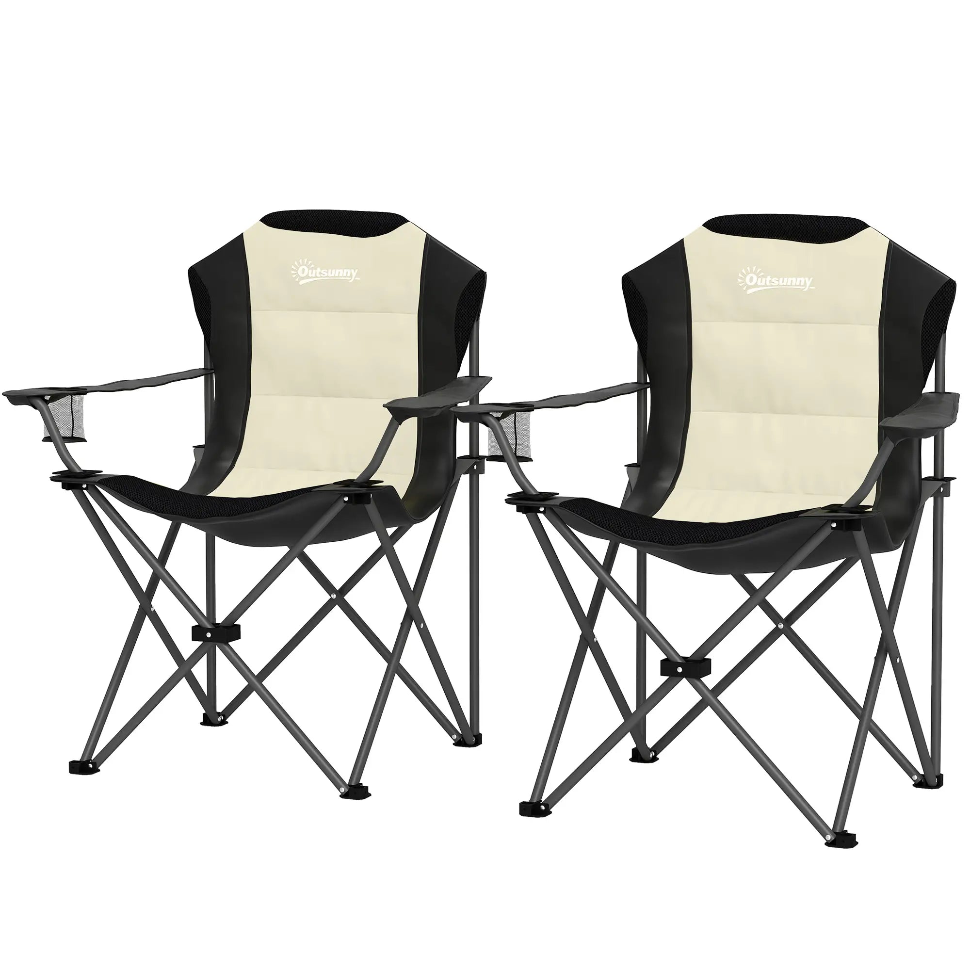 2 Pack Folding Camping Chairs, High Back w/ Cup Holder, Padded, Cream Picnic Tables & Camping Chairs Cream at Gallery Canada