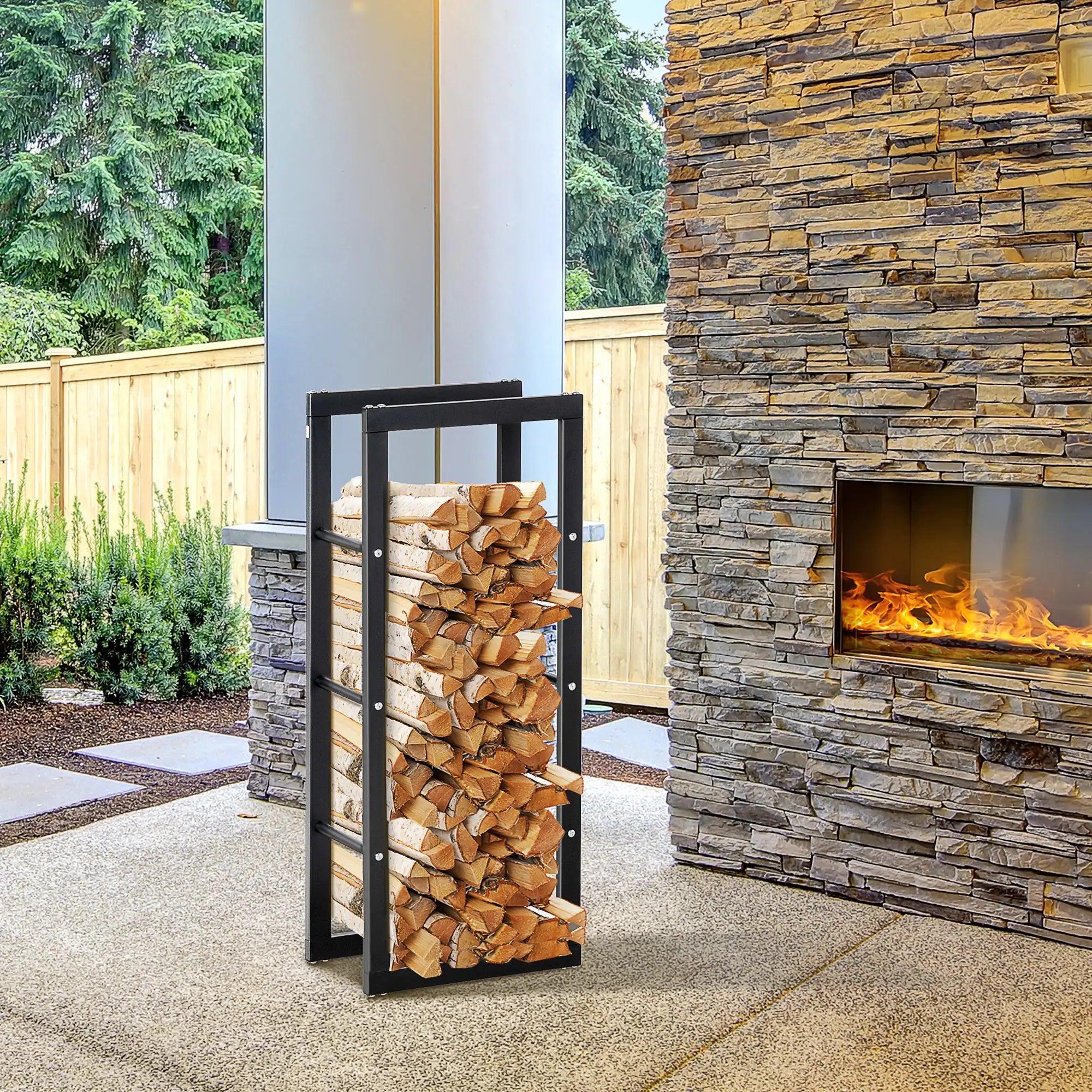 Outdoor Firewood Rack, Log Holder with Handles, 220 lbs. Capacity, 15.7