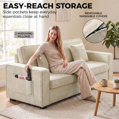3 Seater Sofa, Thick Cushion, Wide Deep Seat, 2 Pillows, Light Brown 3-Seater Sofas at Gallery Canada
