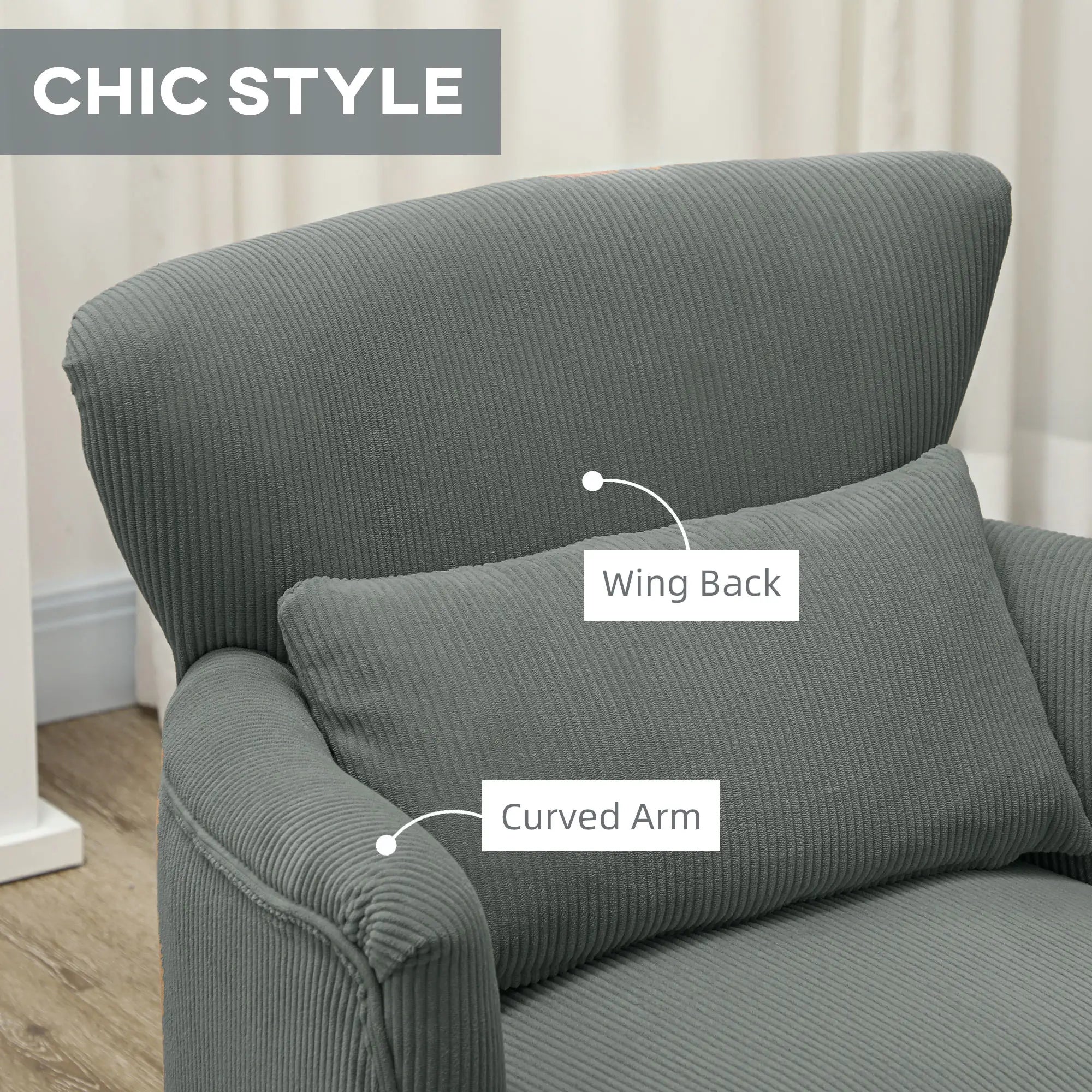 Modern Accent Chair, Upholstered Armchair, Solid Wood Legs, Lumbar Pillow, Grey Accent Chairs at Gallery Canada