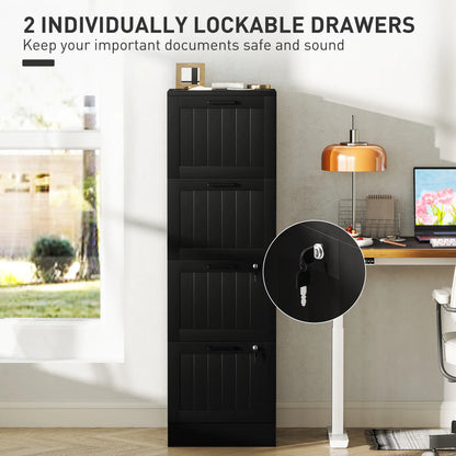 4 Drawer Filing Cabinet with Lock, Adjustable Hanging Bars, Black Office Cabinets & Cupboards at Gallery Canada