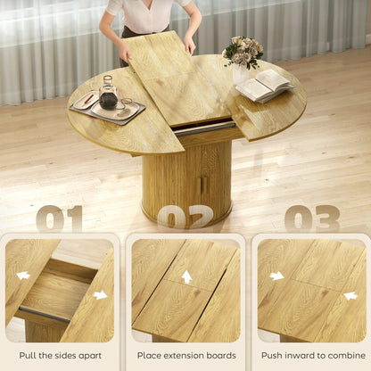 Extendable Dining Table For 6, 60", Natural, Farmhouse Kitchen Table With Storage, Natural Dining Tables at Gallery Canada