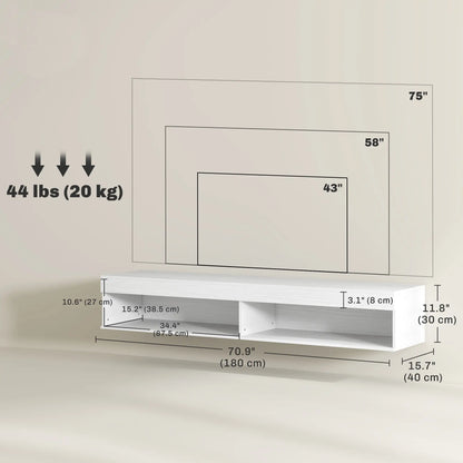 Wall Mounted TV Stand With Storage, LED Lights, For TVs Up To 75", White TV Stands at Gallery Canada