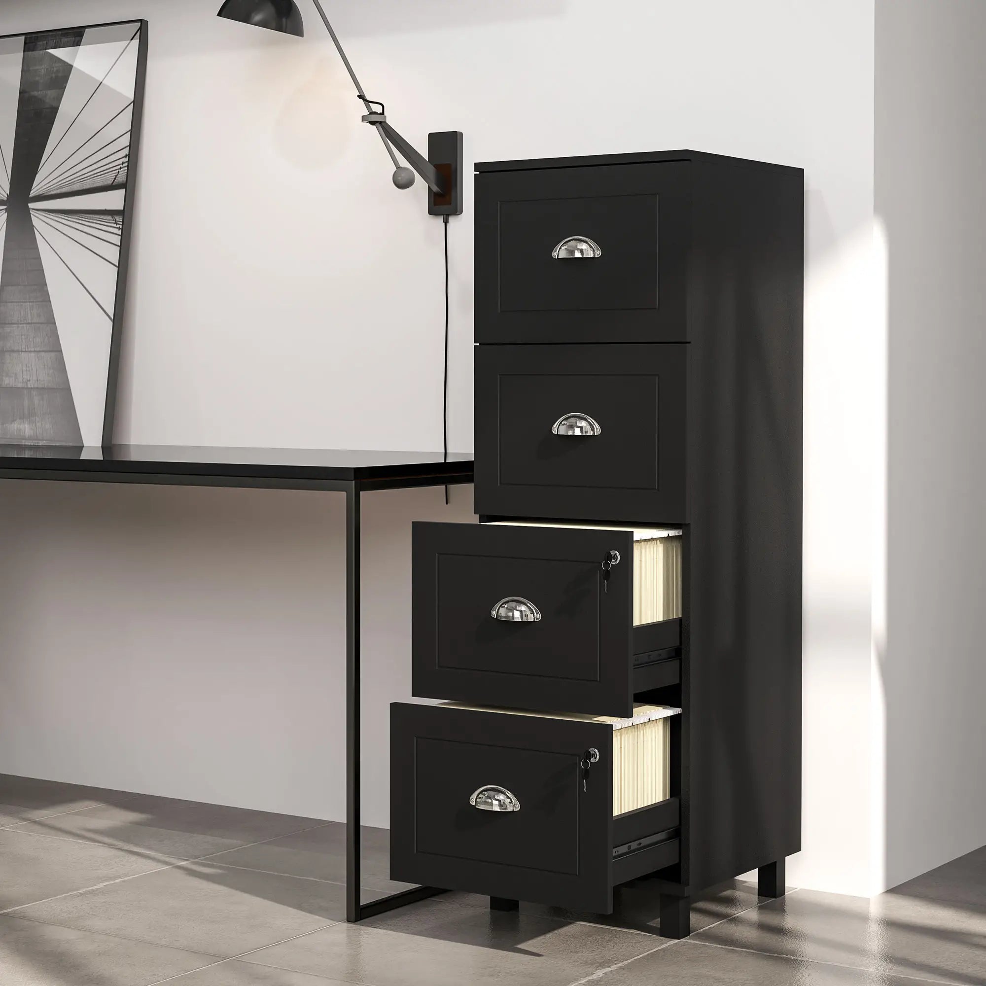 4 Drawer File Cabinet with Lock, A4 Letter Size, Black Office Cabinets & Cupboards at Gallery Canada