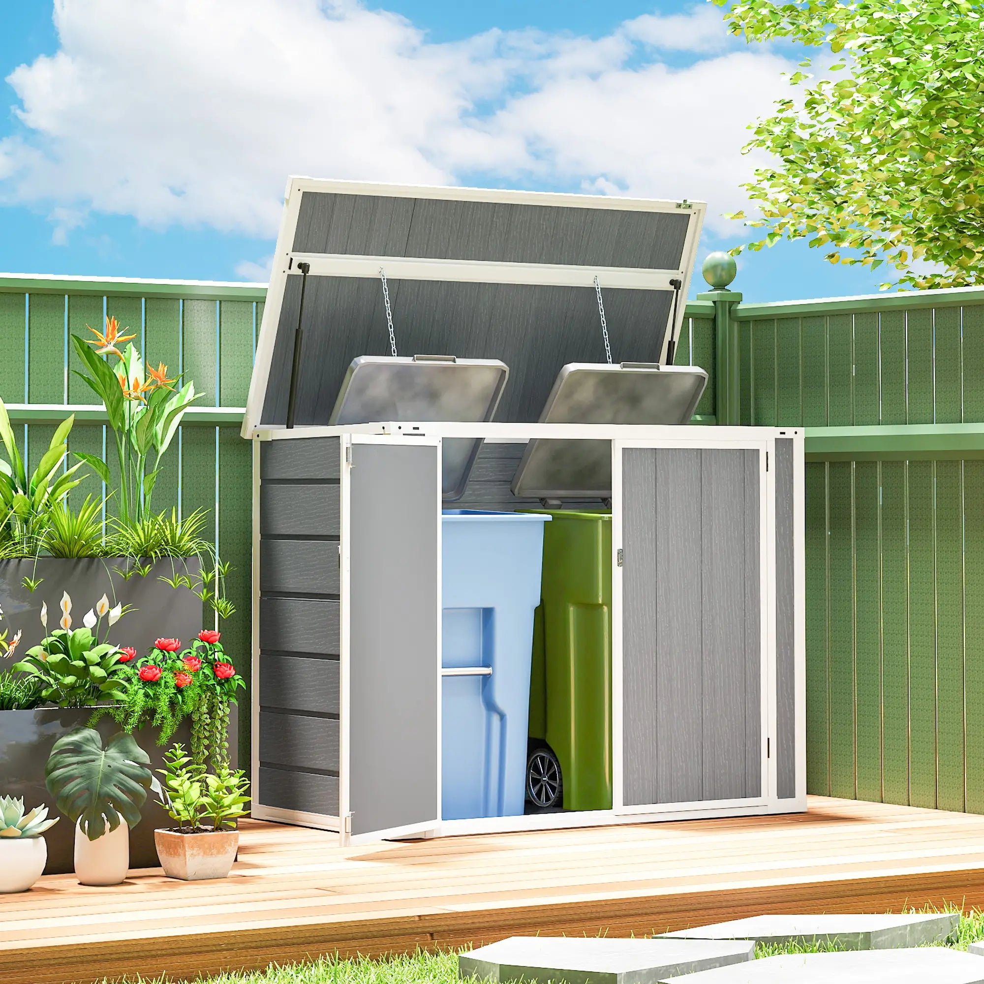 41 Cu. Ft. Outdoor Storage Shed, Horizontal Trash Can Storage, Grey Sheds at Gallery Canada