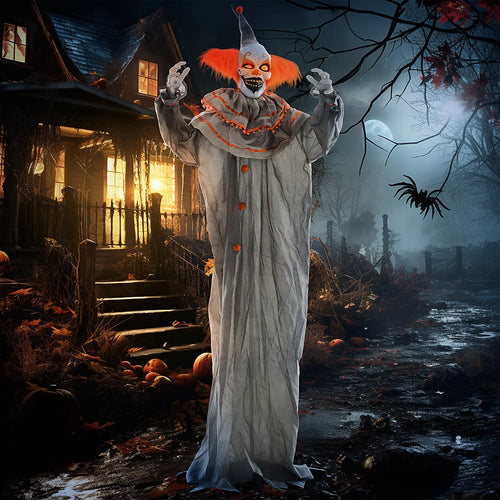 6' Classic Clown Halloween Decoration, Animatronic, Motion Activated, Orange