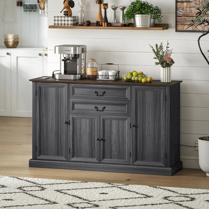 Farmhouse Sideboard with Charging Station, 58 Inch Buffet Cabinet, 2 Soft Close Drawers, Black Storage Cabinets at Gallery Canada
