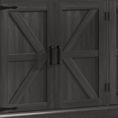 55" Black Buffet Cabinet, Farmhouse Sideboard, 4 Barn Doors, 2 Drawers, Black Storage Cabinets at Gallery Canada