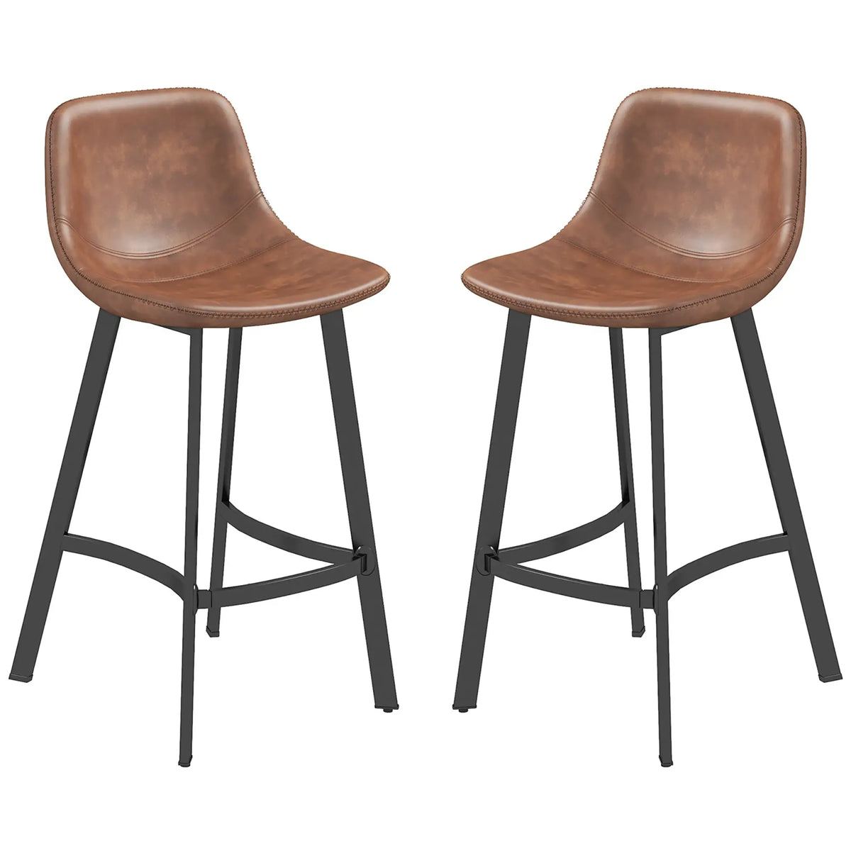 Counter Height Stools Set of 2, Upholstered Kitchen Stool with Back, Steel Legs Bar Stools Brown at Gallery Canada