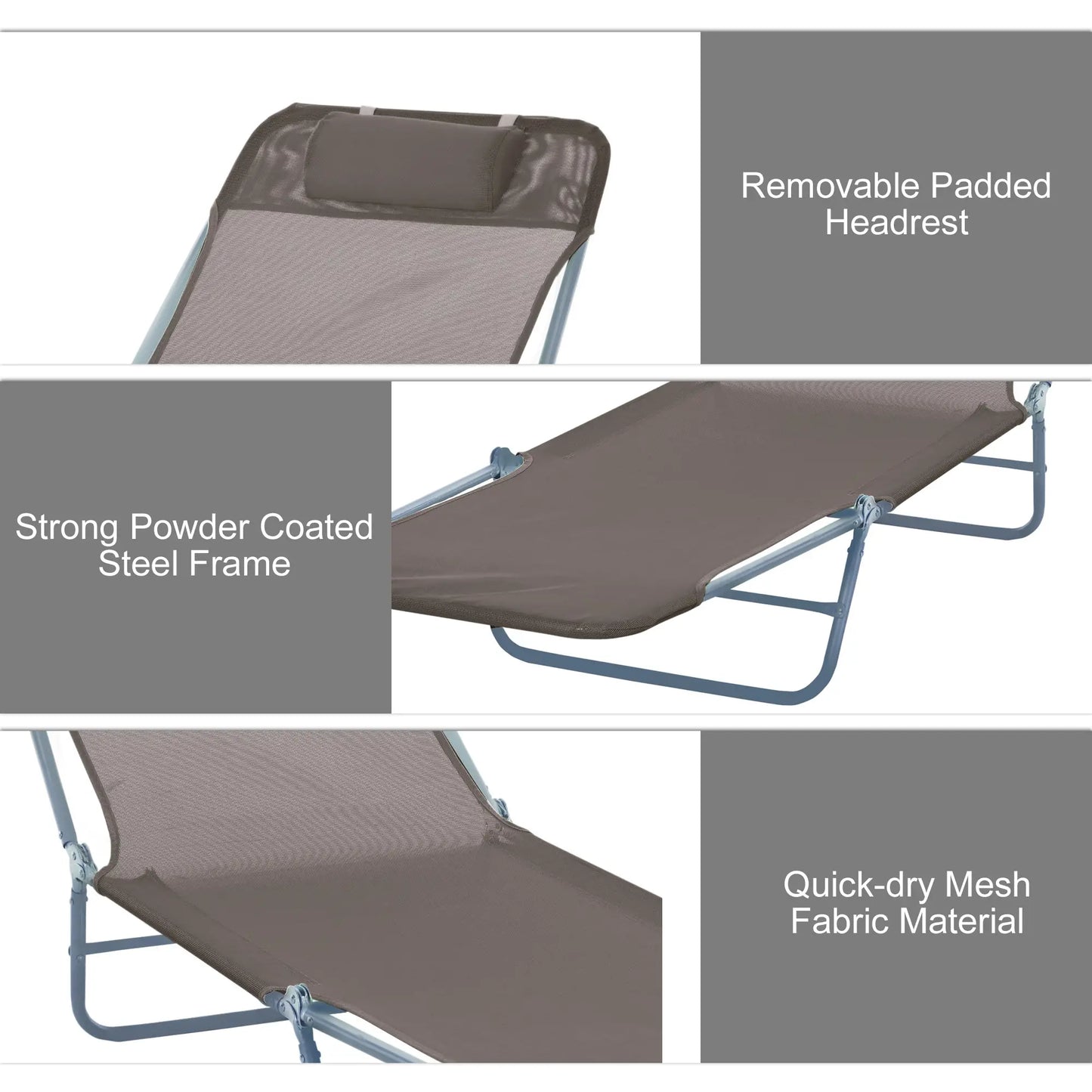 Outdoor Lounge Chair, Adjustable Reclining Seat, Folding Chaise, Brown Lounger Chairs at Gallery Canada