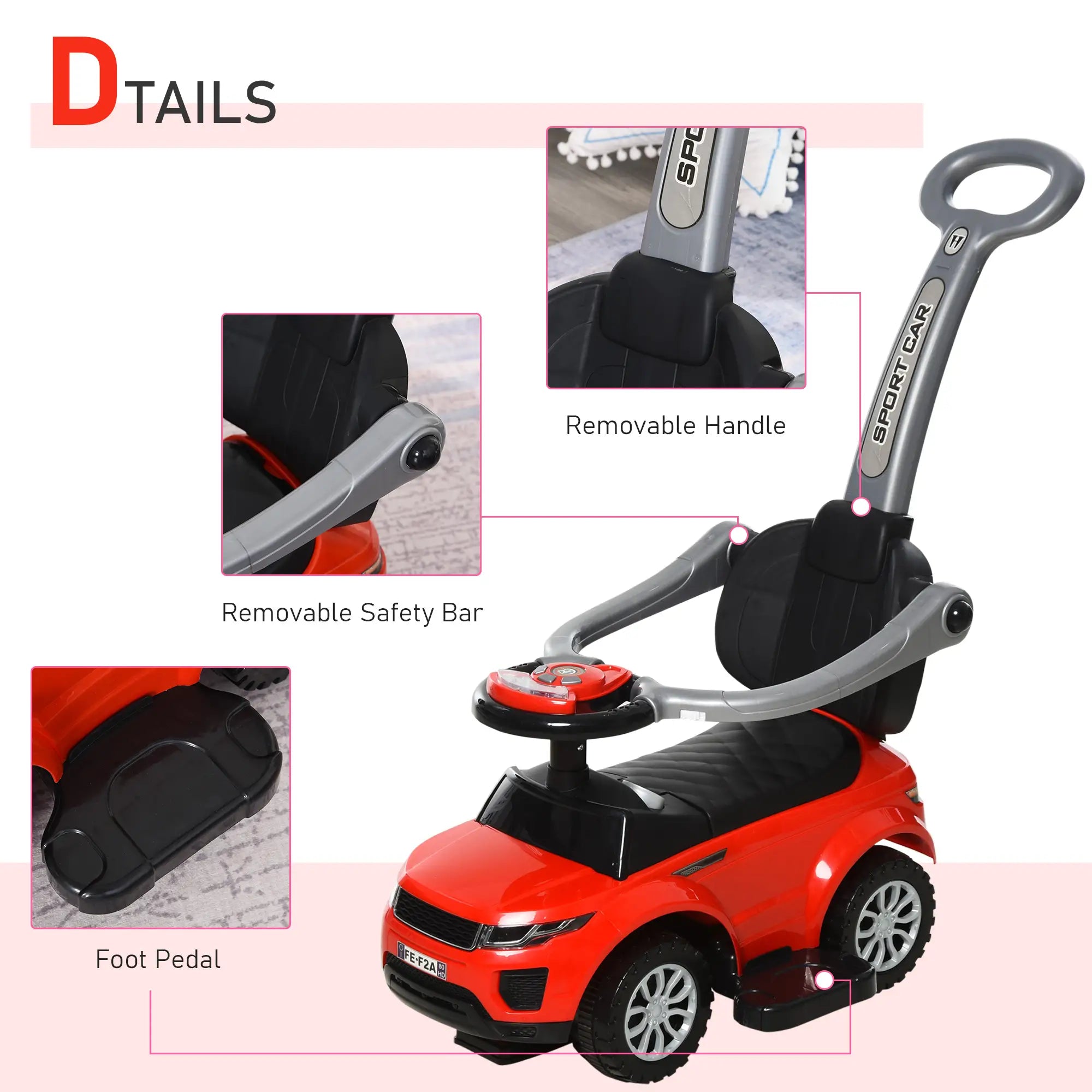 3 In 1 Ride On Push Car, Toddler Sliding Walking Car, Red Push Cars for Toddlers at Gallery Canada