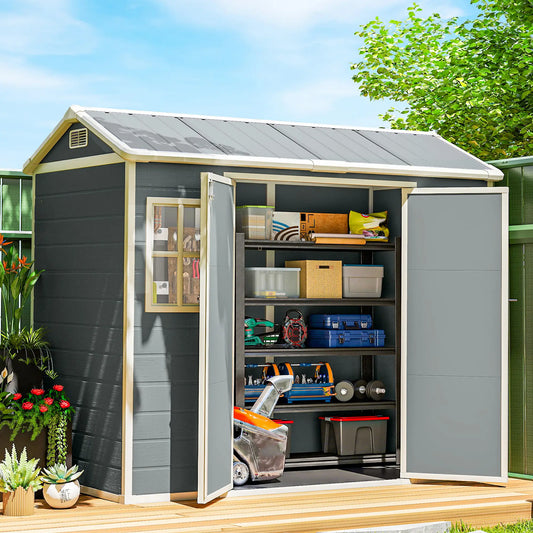 8 x 4 ft Plastic Garden Shed, Grey Wood-Effect Storage Shed, Grey Sheds Grey at Gallery Canada