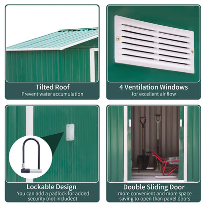 7' x 4' x 6' Garden Storage Shed, Metal Tool House, Green Sheds at Gallery Canada