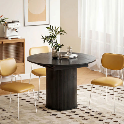 Extendable Kitchen Table, 43.5"-59", Black Wood Grain, Pedestal Base, Black Dining Tables at Gallery Canada