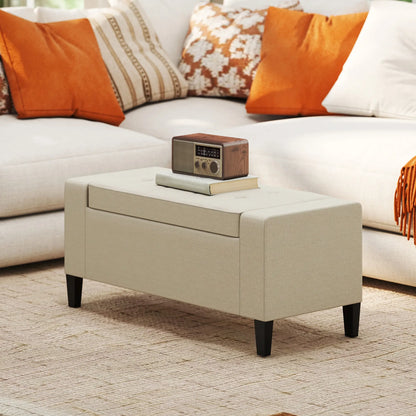 36In Storage Ottoman Bench, Wood Frame, Beige Storage Ottomans & Benches at Gallery Canada