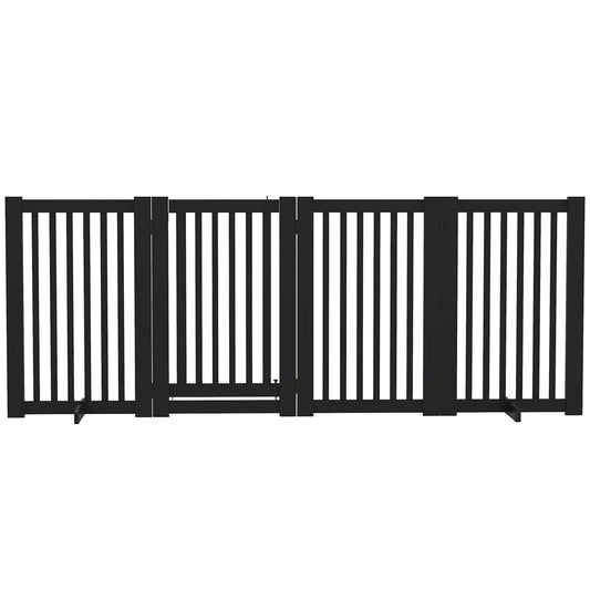 4 Panel Wooden Pet Gate, Free Standing, Open Door, Black Houses, Kennels & Pens Black at Gallery Canada