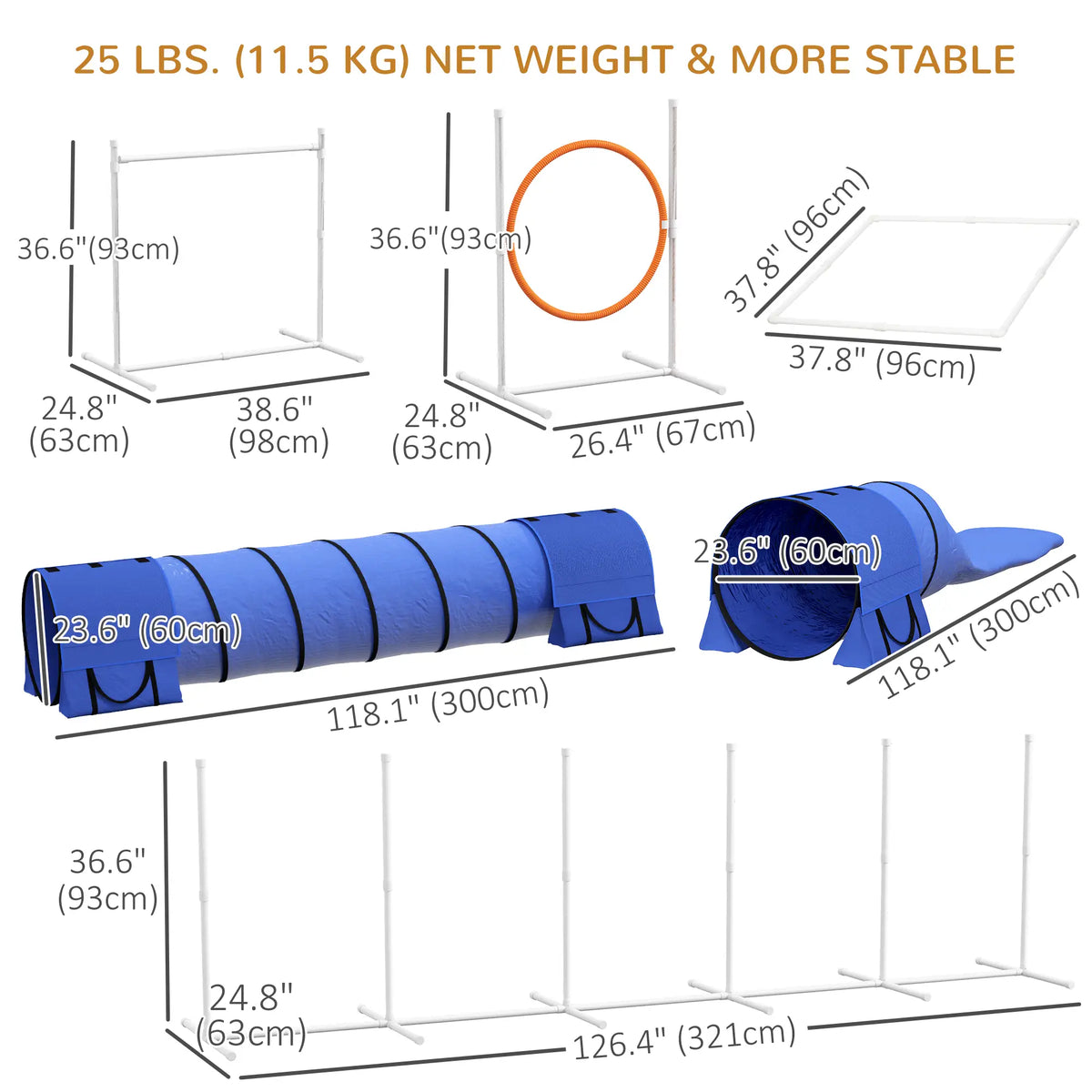 7 Pcs Dog Agility Kit, Tunnels, Weave Poles, Adjustable Hurdles, Blue Dog Agility Training Equipment at Gallery Canada