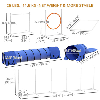 7 Pcs Dog Agility Kit, Tunnels, Weave Poles, Adjustable Hurdles, Blue Dog Agility Training Equipment at Gallery Canada