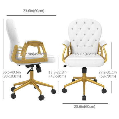 Velvet Office Chair, Button Tufted, Swivel Wheels, Adjustable Height, Cream White Task Chairs at Gallery Canada
