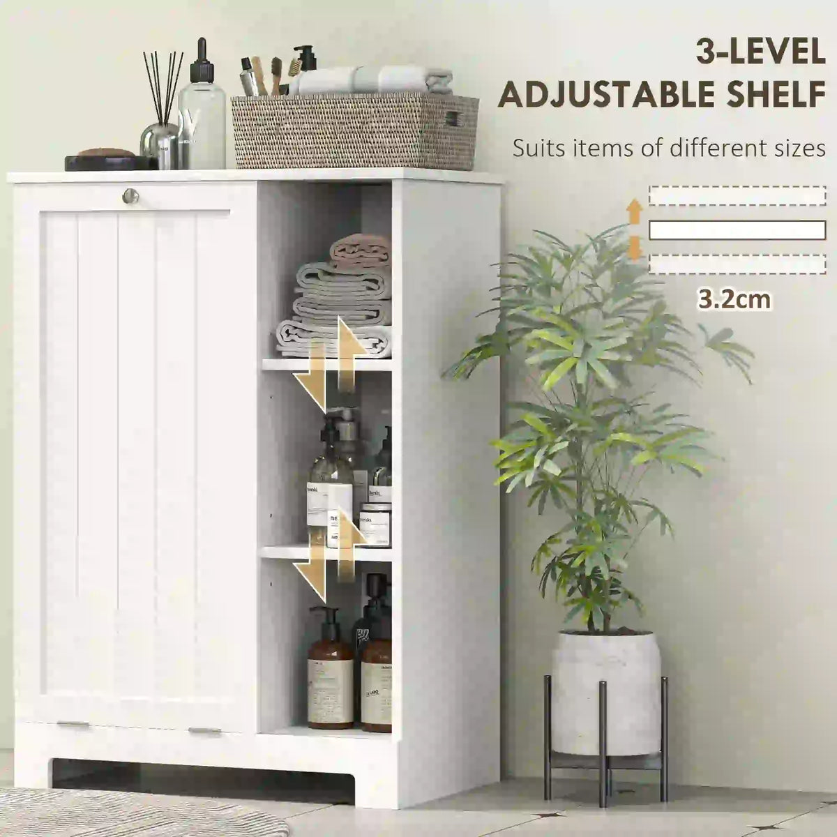 Laundry Cabinet with Removable Basket, Adjustable Shelf, White Bathroom Cabinets at Gallery Canada