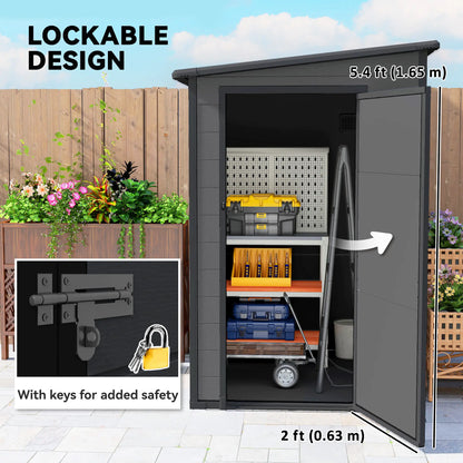 4'x5' Dark Grey Garden Storage Shed, Lockable Tool House, Dark Grey