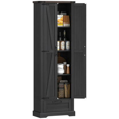 71 Inch Pantry Cabinet, Kitchen Storage with Adjustable Shelves, 2 Doors, Drawer, Black Kitchen Pantry Cabinets at Gallery Canada
