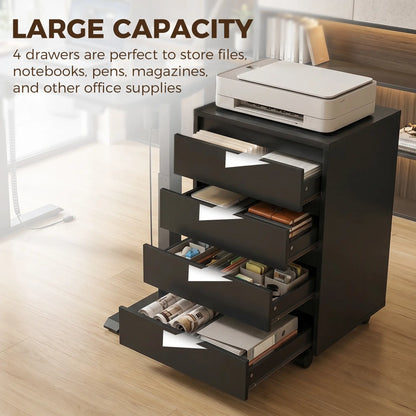 4-Drawer Vertical File Cabinet with Wheels, Black Office Cabinets & Cupboards at Gallery Canada