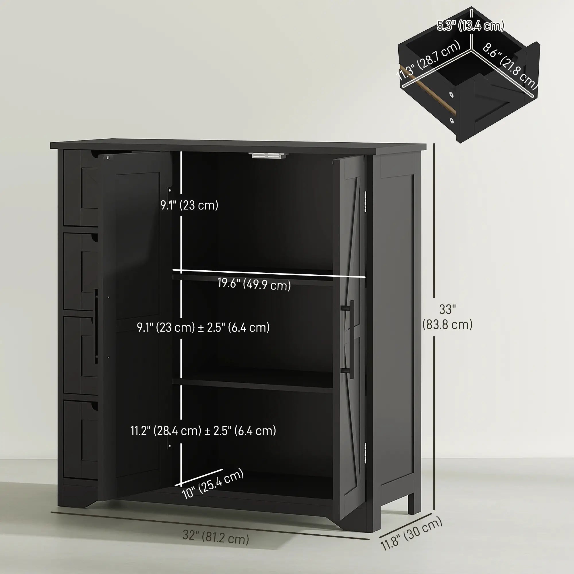 Farmhouse Bathroom Floor Cabinet, Adjustable Shelf, Black Bathroom Cabinets at Gallery Canada