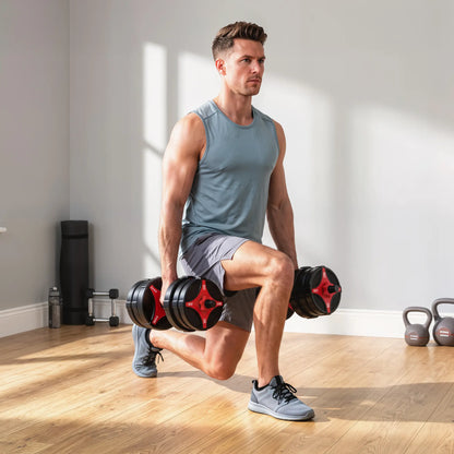 5-in-1 Adjustable Dumbbell Set 55 lbs, Black and Red Dumbbells & Barbells at Gallery Canada