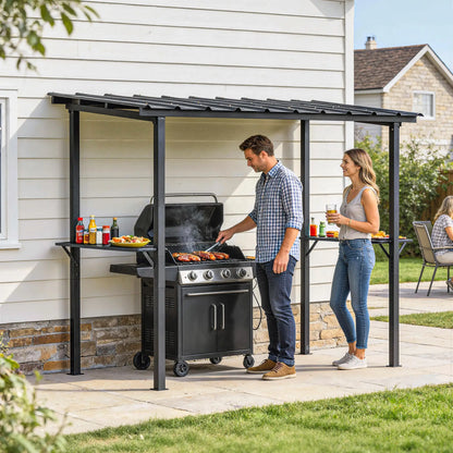 9' x 6' Hardtop Grill Gazebo, With 2 Side Shelves, Black BBQ Grill Gazebos at Gallery Canada
