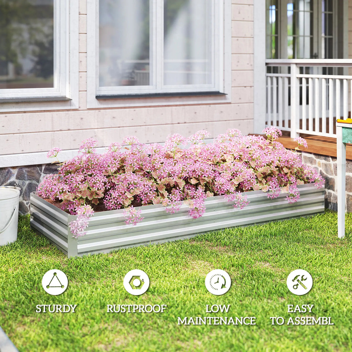 95" x 36" x 12" Galvanized Raised Garden Bed, Metal Planter Box for Flowers, Herbs, Succulents, Silver Galvanized Planter Boxes at Gallery Canada