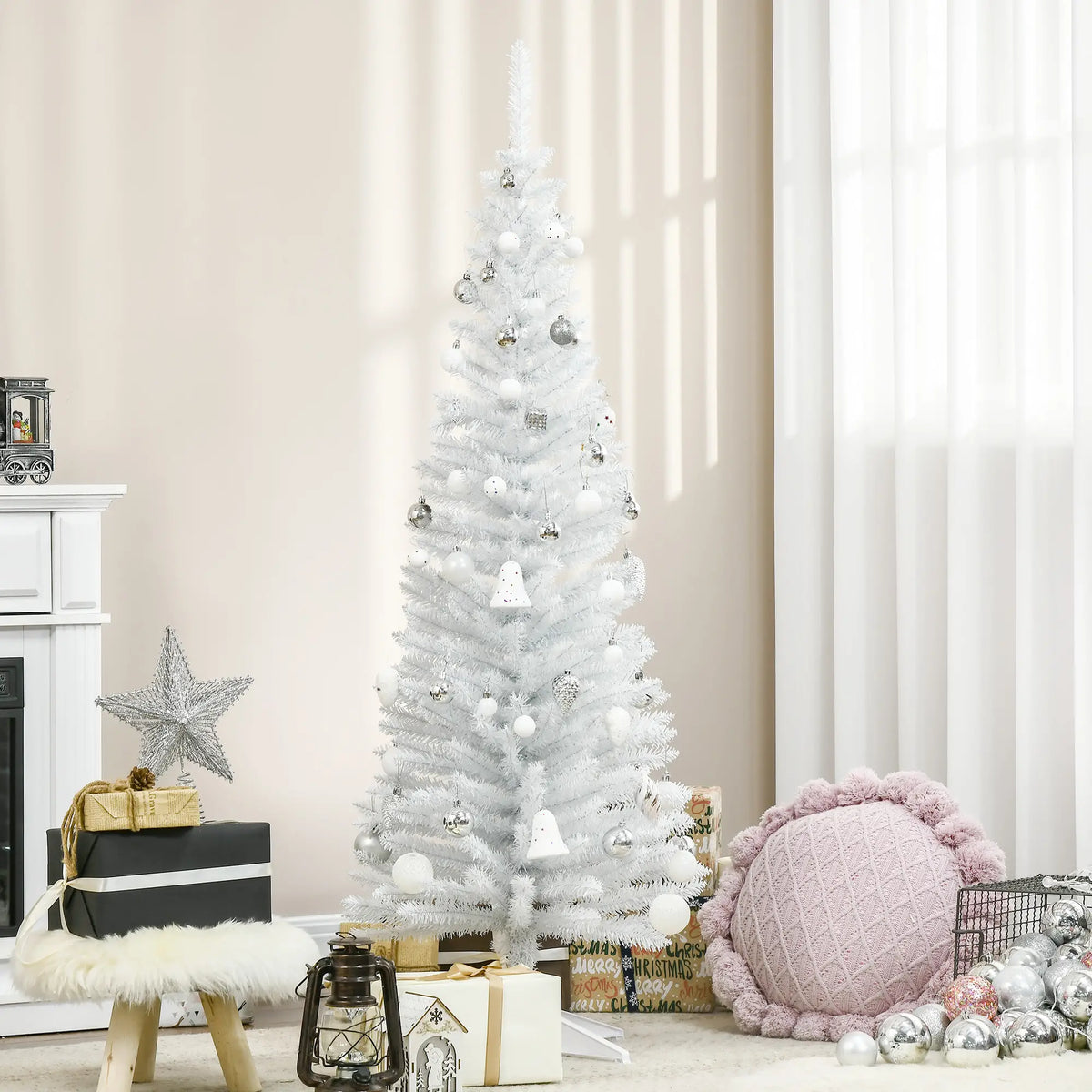 5FT Artificial Pencil Christmas Tree, Realistic Branches, White Pencil Christmas Trees at Gallery Canada