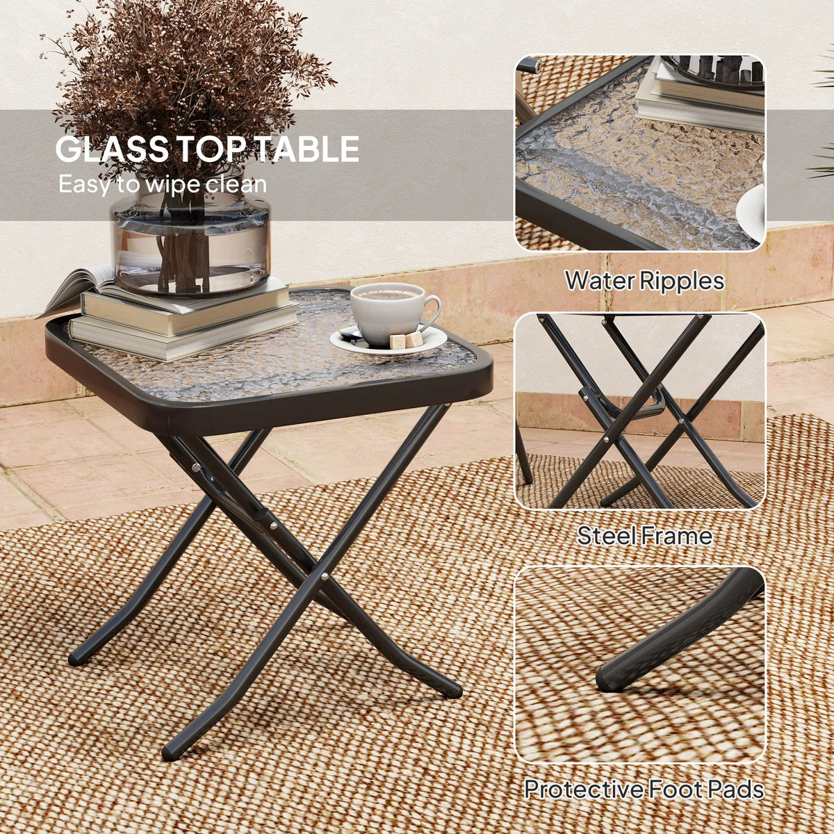 Folding Bistro Set, Adjustable Chairs, Glass Top Table, Grey Bistro Sets at Gallery Canada