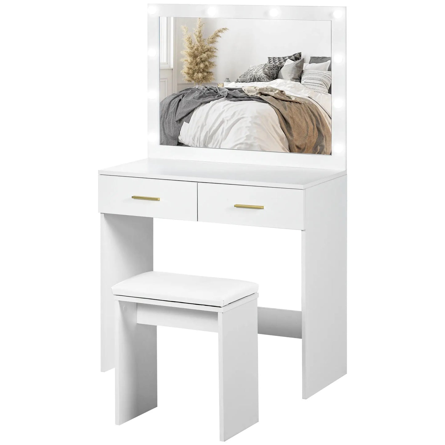 Makeup Vanity Desk Set with Stool, LED Mirror, Drawers, White Dressing & Vanity Tables White at Gallery Canada