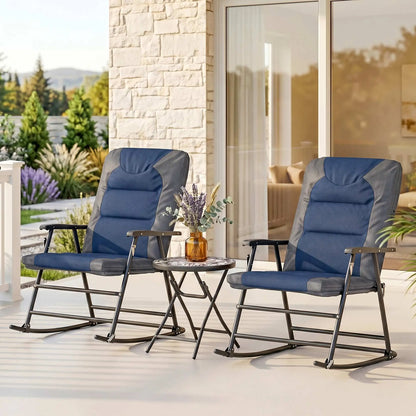3pc Foldable Rocking Chair Set, Outdoor Bistro w/ Padded Seat, Blue Outdoor Rocking Chairs at Gallery Canada