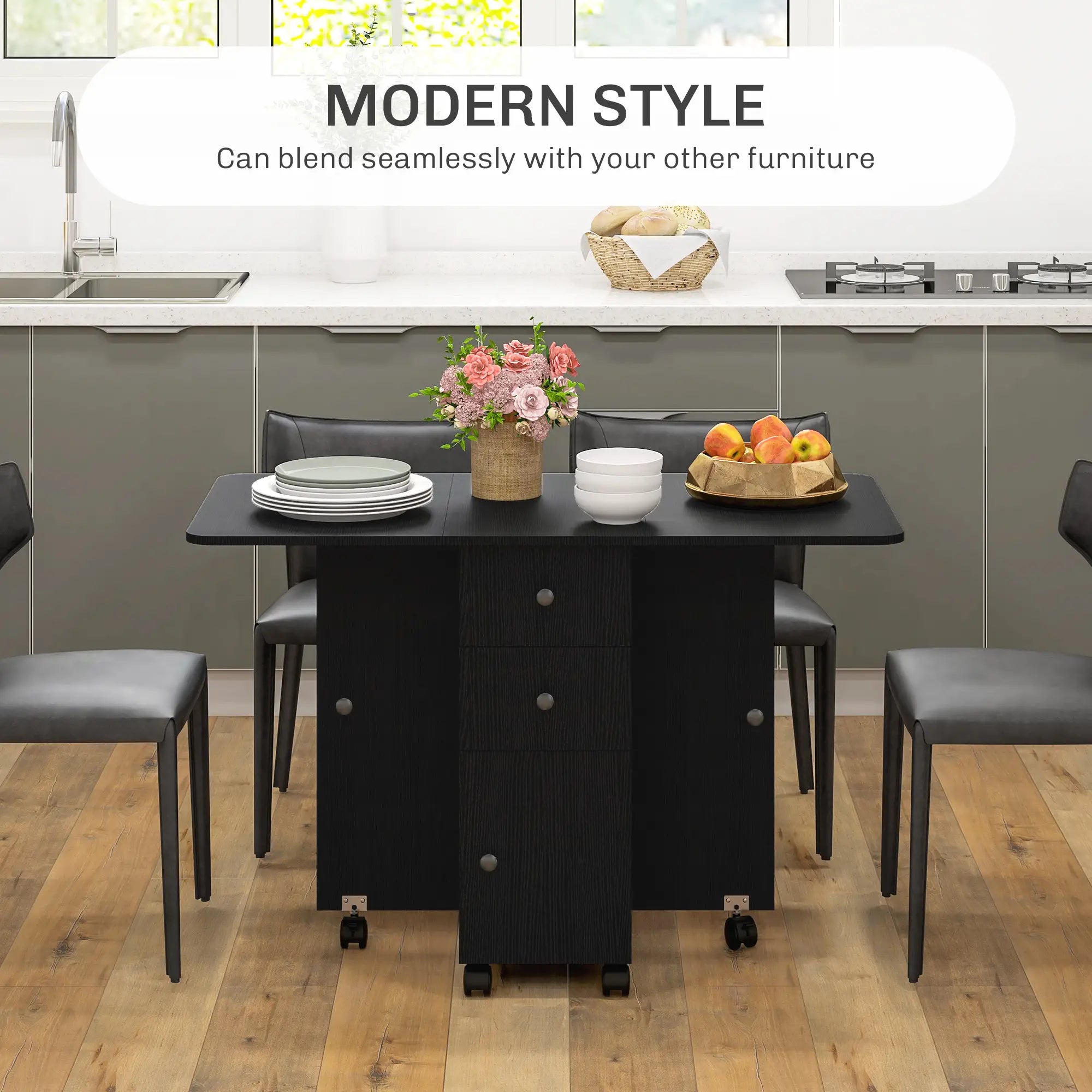 Drop Leaf Dining Table, Mobile Folding Table on Wheels, Black Bar Tables & Dining Tables at Gallery Canada
