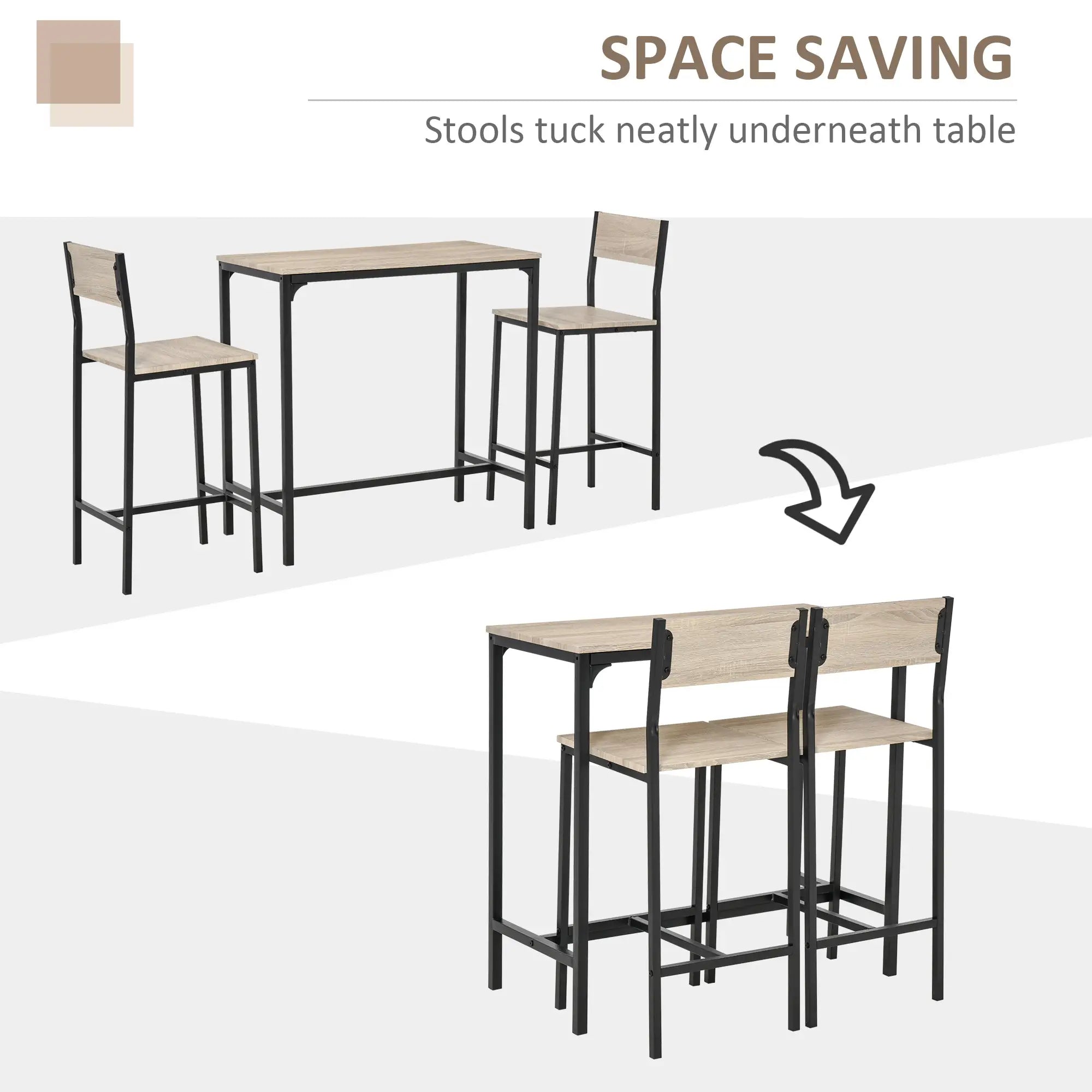 Industrial Bar Table Set, 3 Piece, 2 High Back Stools, Dining Set Bar Sets at Gallery Canada