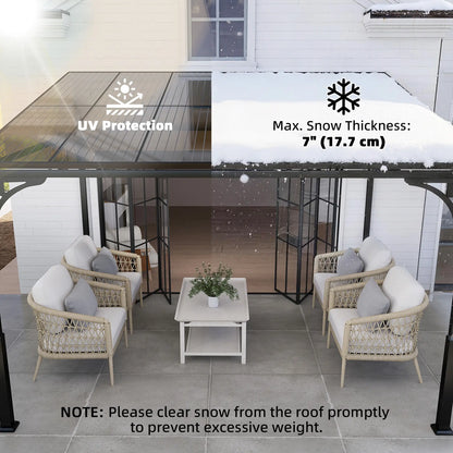 11' x 10' Outdoor Pergola, Wall Mounted Hardtop Gazebo, Polycarbonate Roof, Metal Frame Pergolas at Gallery Canada