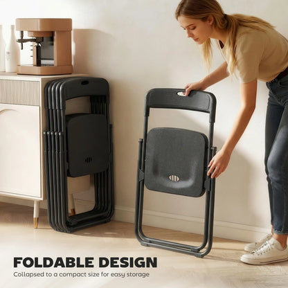 Folding Chairs 6 Pack, Black Plastic With Steel Frame, Black Dining Chairs at Gallery Canada