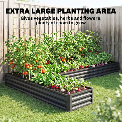 L-Shaped Raised Garden Bed, 82" x 109" x 12", Galvanized Steel, Dark Grey Galvanized Planter Boxes at Gallery Canada