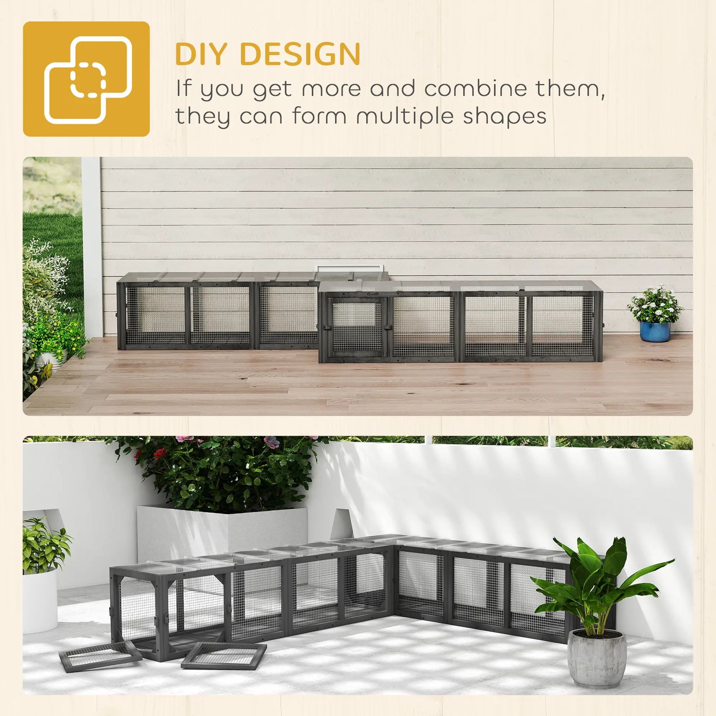 Outdoor Cat Tunnel, Wooden Enclosure, Extendable Pet Run, 3 Doors, Grey Outdoor Cat Enclosures at Gallery Canada