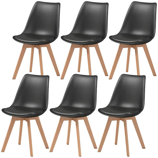 Modern Dining Table Chairs Set Of 6, Rubber Wood Kitchen Table Chairs Dining Chairs Black, Natural at Gallery Canada