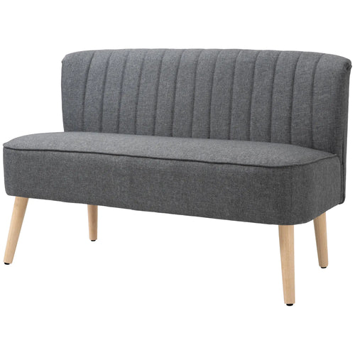 Modern 2 Seater Sofa, Upholstered Couch with Rubber Wood Legs, Grey
