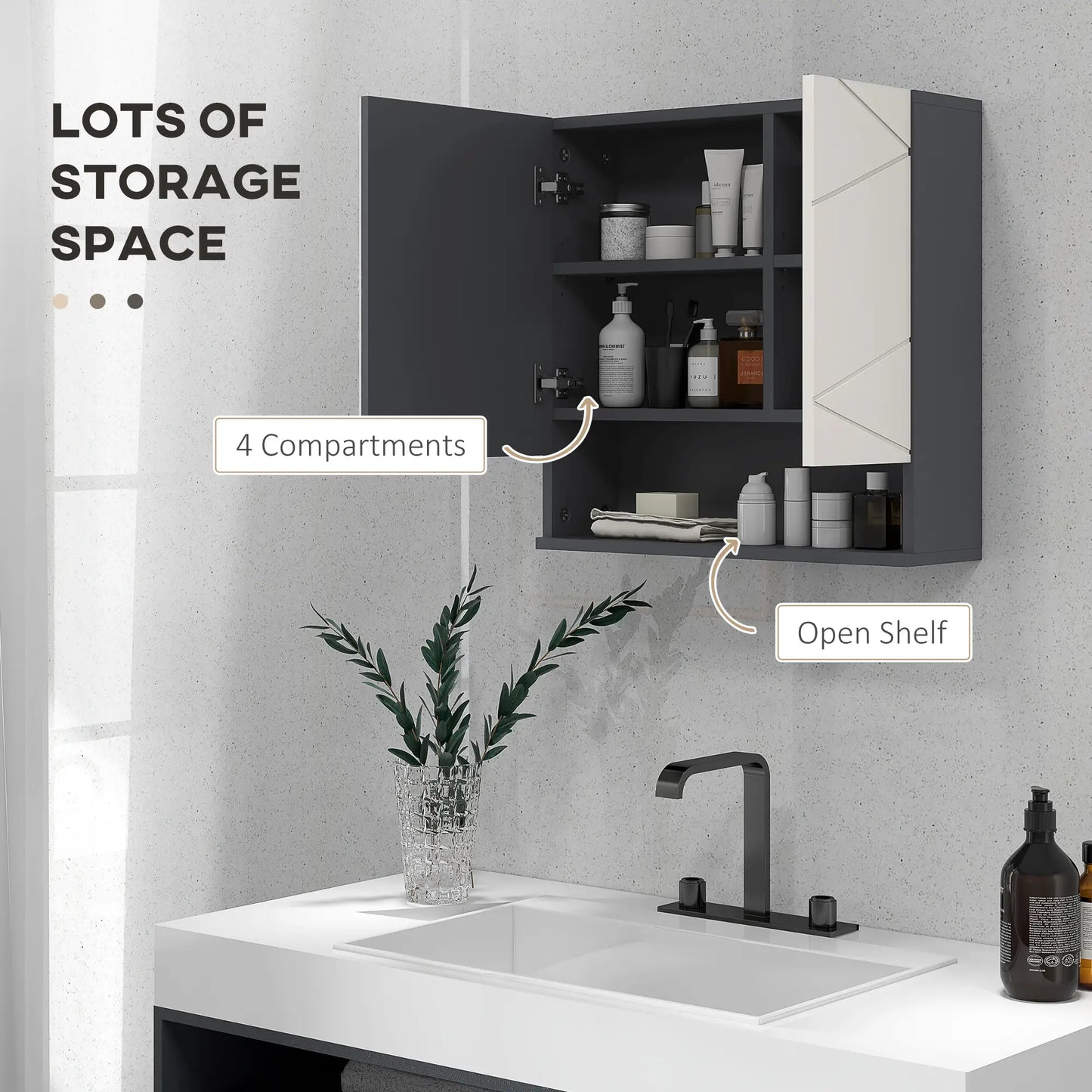 Wall Mounted Medicine Cabinet, Mirrored Door, Adjustable Shelf, Light Grey Mirror Medicine Cabinets at Gallery Canada
