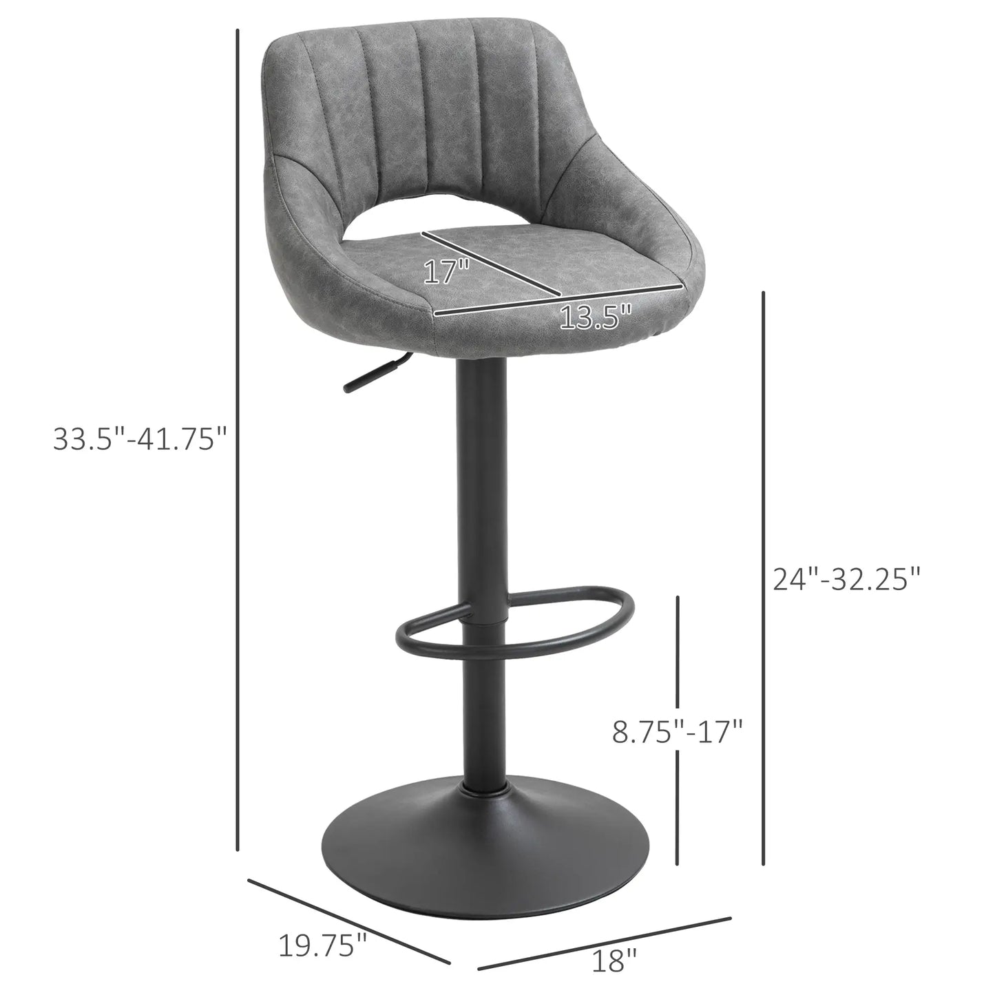 Swivel Counter Height Barstools Set of 2, Adjustable Height, Faux Leather, Grey Bar Stools at Gallery Canada