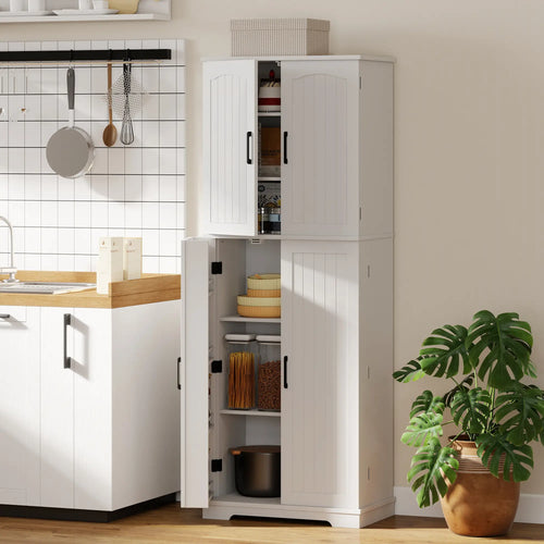 Tall Pantry Cabinet, 64 Inch, Adjustable Shelves, Spice Racks, White