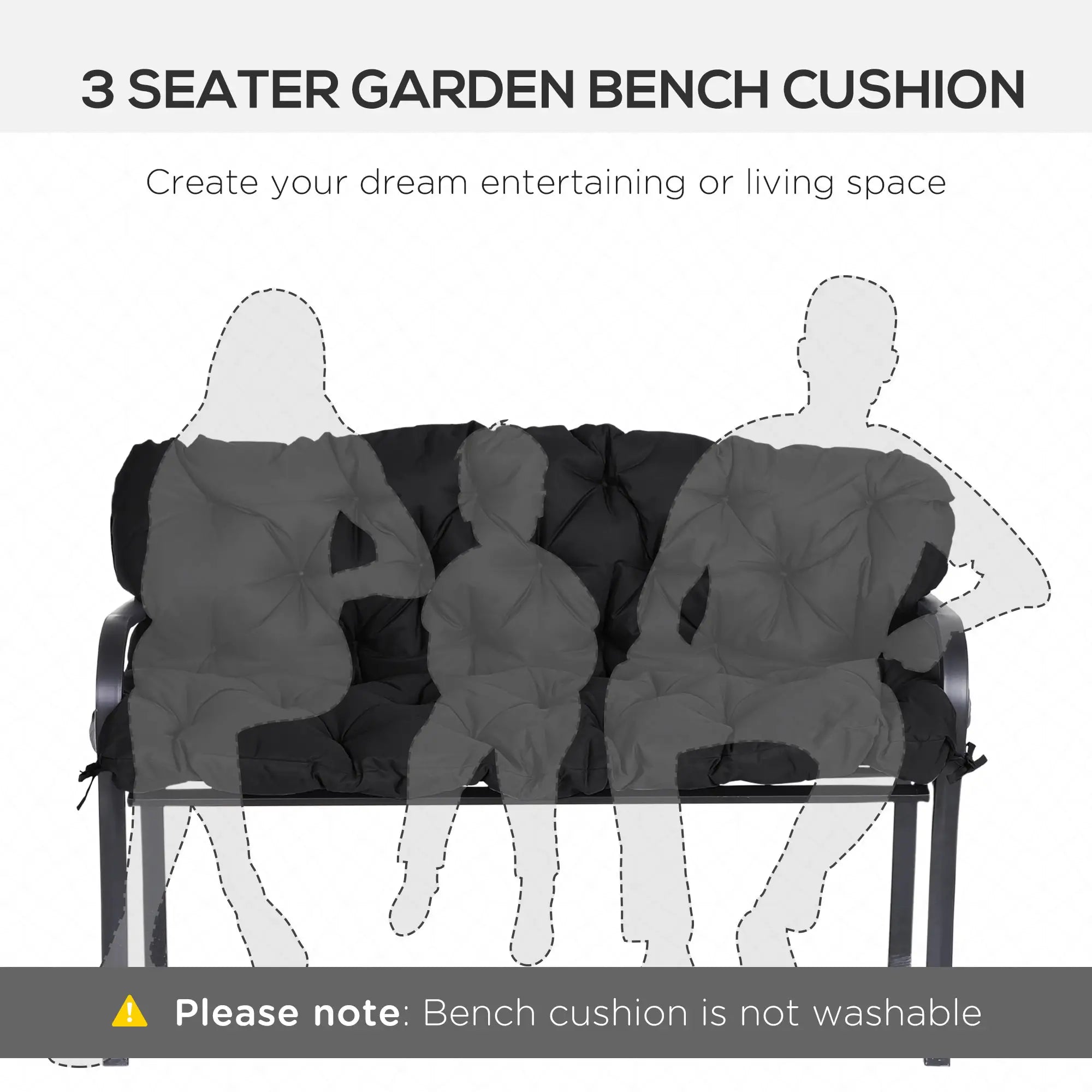 Garden Bench Cushion 3-Seater, Non-Slip, 59.1