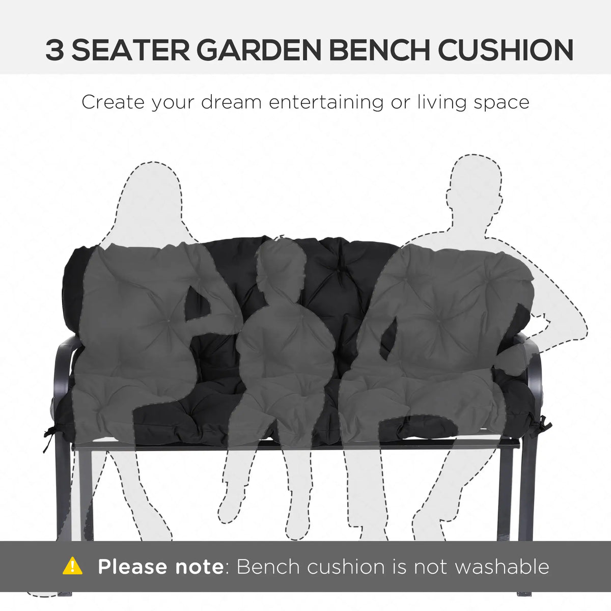 Garden Bench Cushion 3-Seater, Non-Slip, 59.1" x 38.6", Black Patio Chair Cushions at Gallery Canada