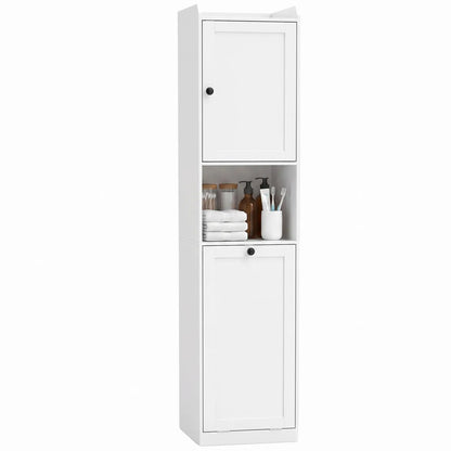 67" Tall Bathroom Storage Cabinet, Narrow with Laundry Basket, White Bathroom Cabinets White at Gallery Canada